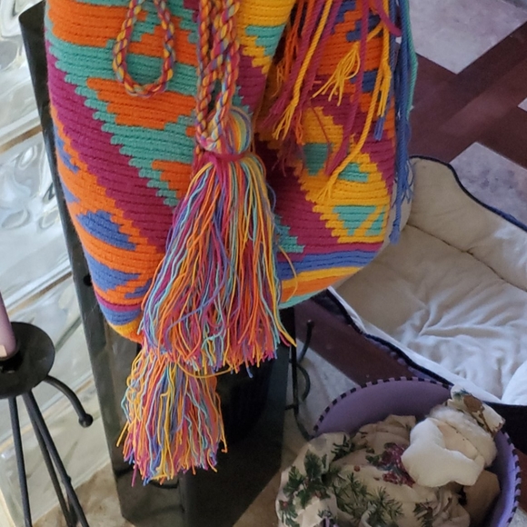 Colorful One of a Kind Draw String and tassel bag - Picture 3 of 6